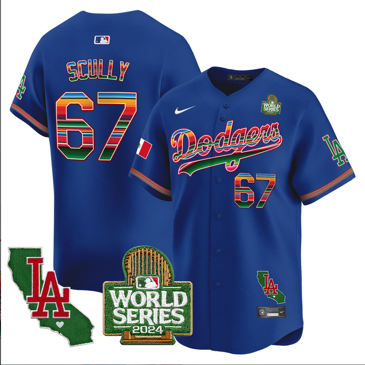 Men MLB Mexico Los Angeles Dodgers #67 Scully blue 2024 World Series Champions Patch Jersey 2024110->los angeles dodgers->MLB Jersey